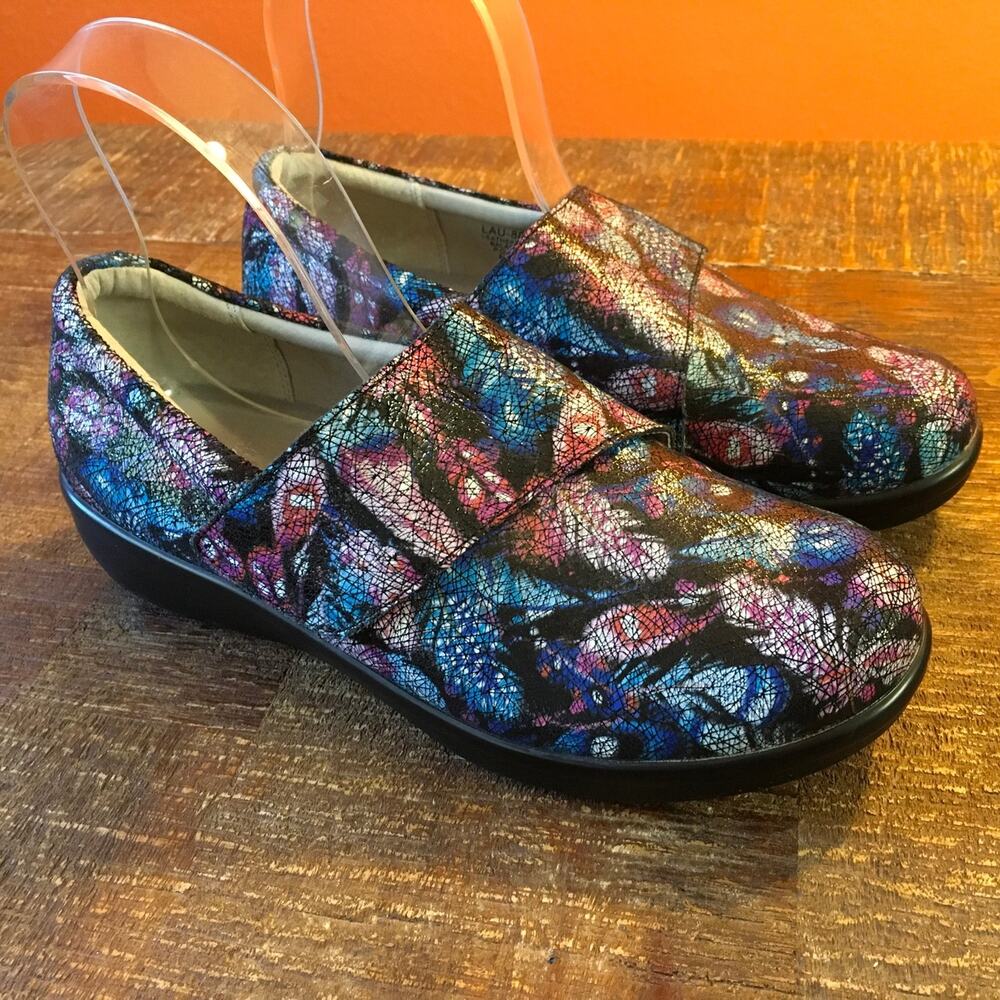 Alegria Lauryn Slip on Loafer Shoe 40 Wide 9.5-10 Pink Blue Artsy Floral Nursing